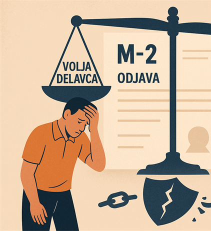 Procesna in materialnopravna presoja sporazumne prekinitve delovnega razmerja ob zatrjevani prevari delodajalca in vpliv na socialne pravice zaposlene osebe (odjavni obrazec M-2)