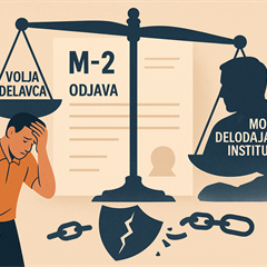 Procesna in materialnopravna presoja sporazumne prekinitve delovnega razmerja ob zatrjevani prevari delodajalca in vpliv na socialne pravice zaposlene osebe (odjavni obrazec M-2)