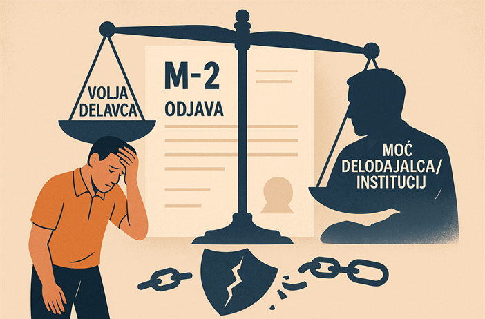 Procesna in materialnopravna presoja sporazumne prekinitve delovnega razmerja ob zatrjevani prevari delodajalca in vpliv na socialne pravice zaposlene osebe (odjavni obrazec M-2)